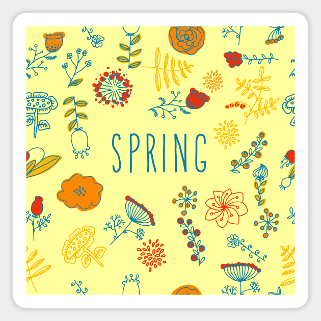 Spring pattern with flowers, vector floral illustration in vintage style Sticker by Olga Berlet